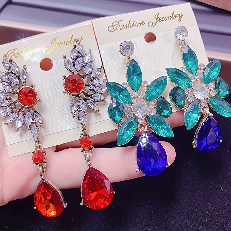 10 pairs pack retro colorful gemstone inlaid copper material womens earrings elegant and luxurious mixed style multi piece set earrings party wedding   jewelry random delivery opp bag packaging details 5