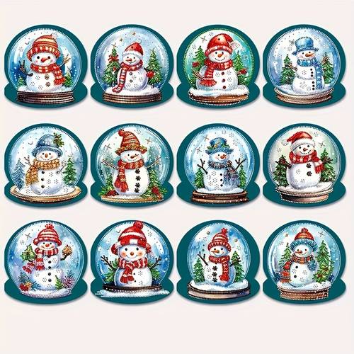 a set of 12 christmas diamond painting kits featuring snowman themed greeting cards complete with and irregularly shaped gems holiday cards suitable for and the elderly ideal for