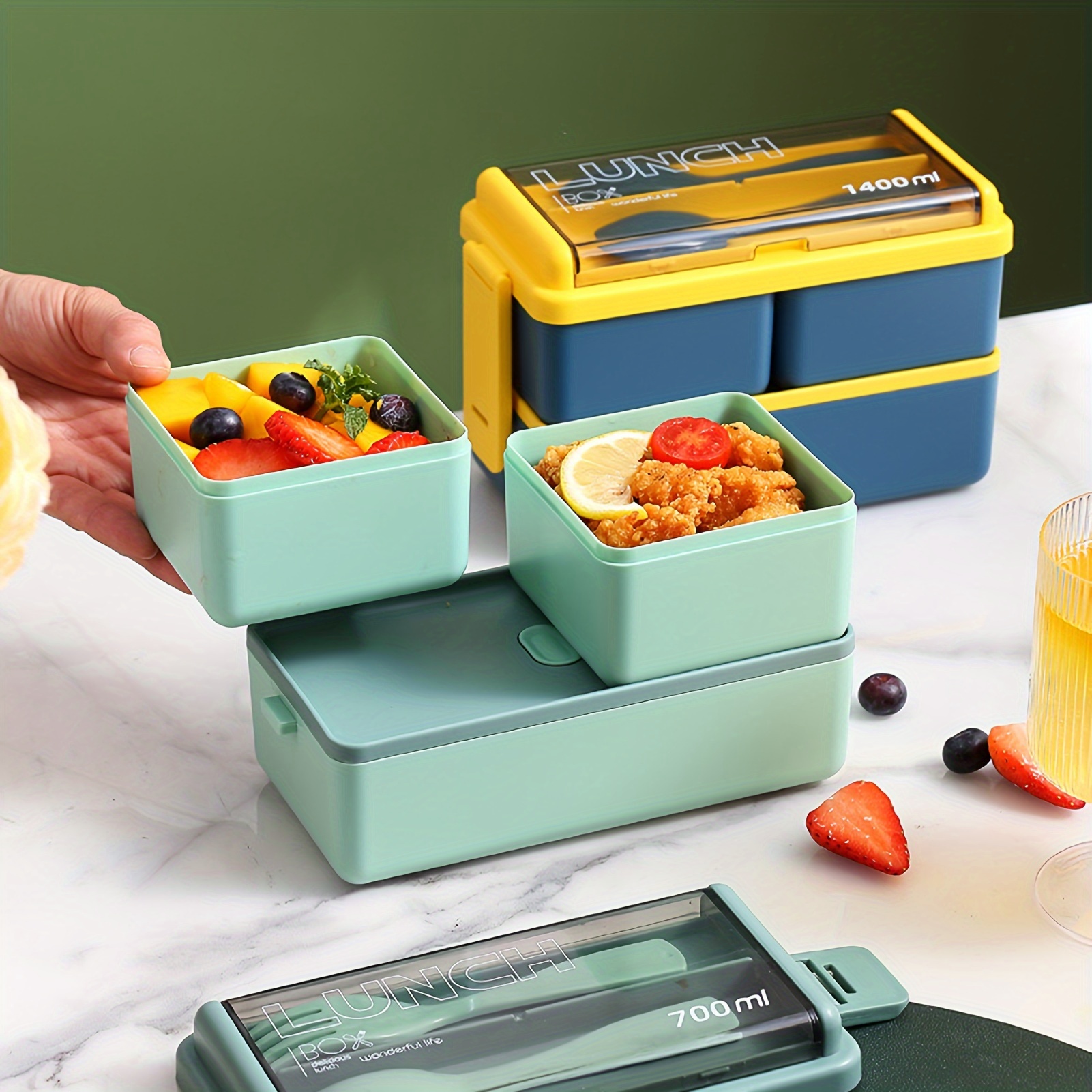 1400ml double layer bento lunch box with divider leak proof microwave   material ideal for meal prep   colors   details 7