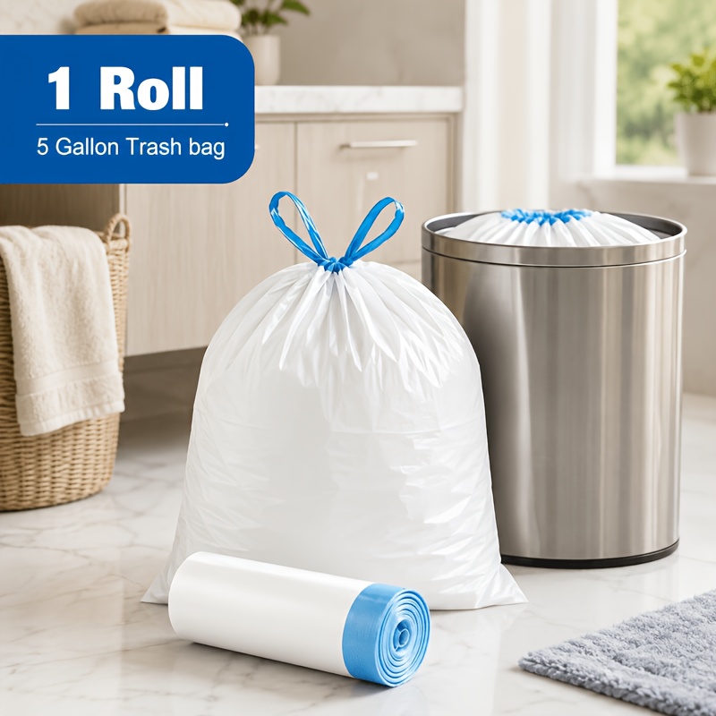 TEMU 5 Gallons de Sacs Poubelle à Cordon Coulissant, 19.7 X 17.7 Pouces Sacs Poubelle Blancs avec Poignées Bleues, Sacs Poubelle Anti-Fuite, Adaptés