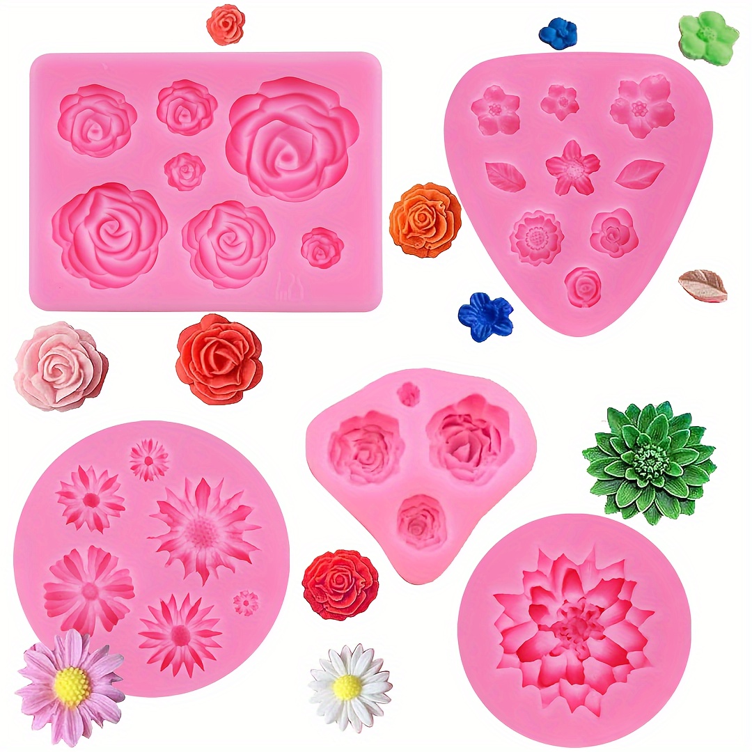 

5pcs/set Flower Pendants Casting Silicone Molds, Soft Candy Roses, Mini 3d Flower Rose Baking Mold Set For Diy Chocolate Almond Sugar Cake Jelly Pancake Candy Baking