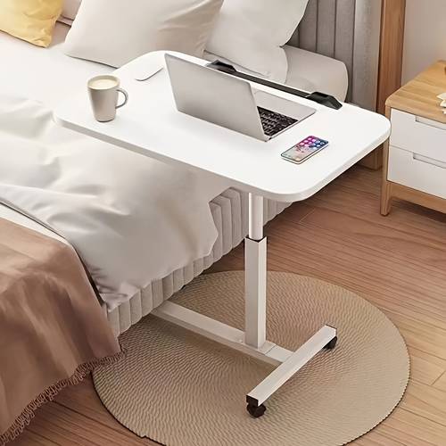 adjustable height rolling side table with wheels portable metal frame hardwood plywood construction easy assembly space saving for bedroom dorm living room black white dorm room furniture durable tabletop