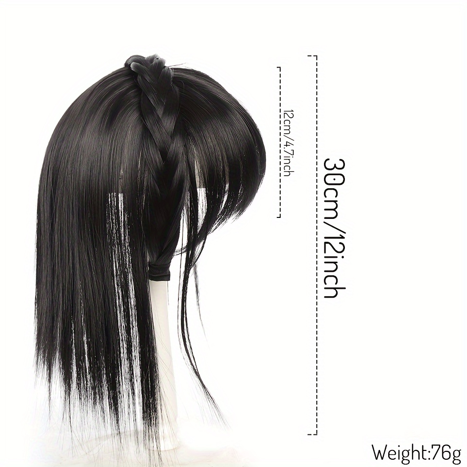 womens synthetic straight hair topper with clip in bangs and overhead braids natural looking   fringe hair extension hairpiece for all women styles details 3