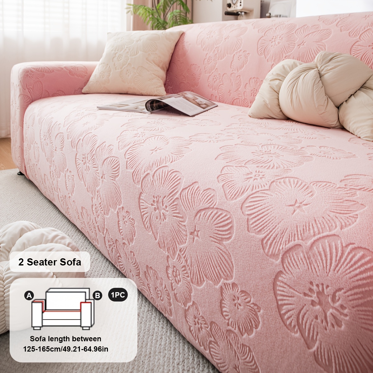 TEMU 1pc Cherry Pattern Sofa Cover, 1pc Full-wrap Design, 200g High-gsm Fabric, High Elasticity, Machine Washable, Pet-friendly, Home Decor, Sofa