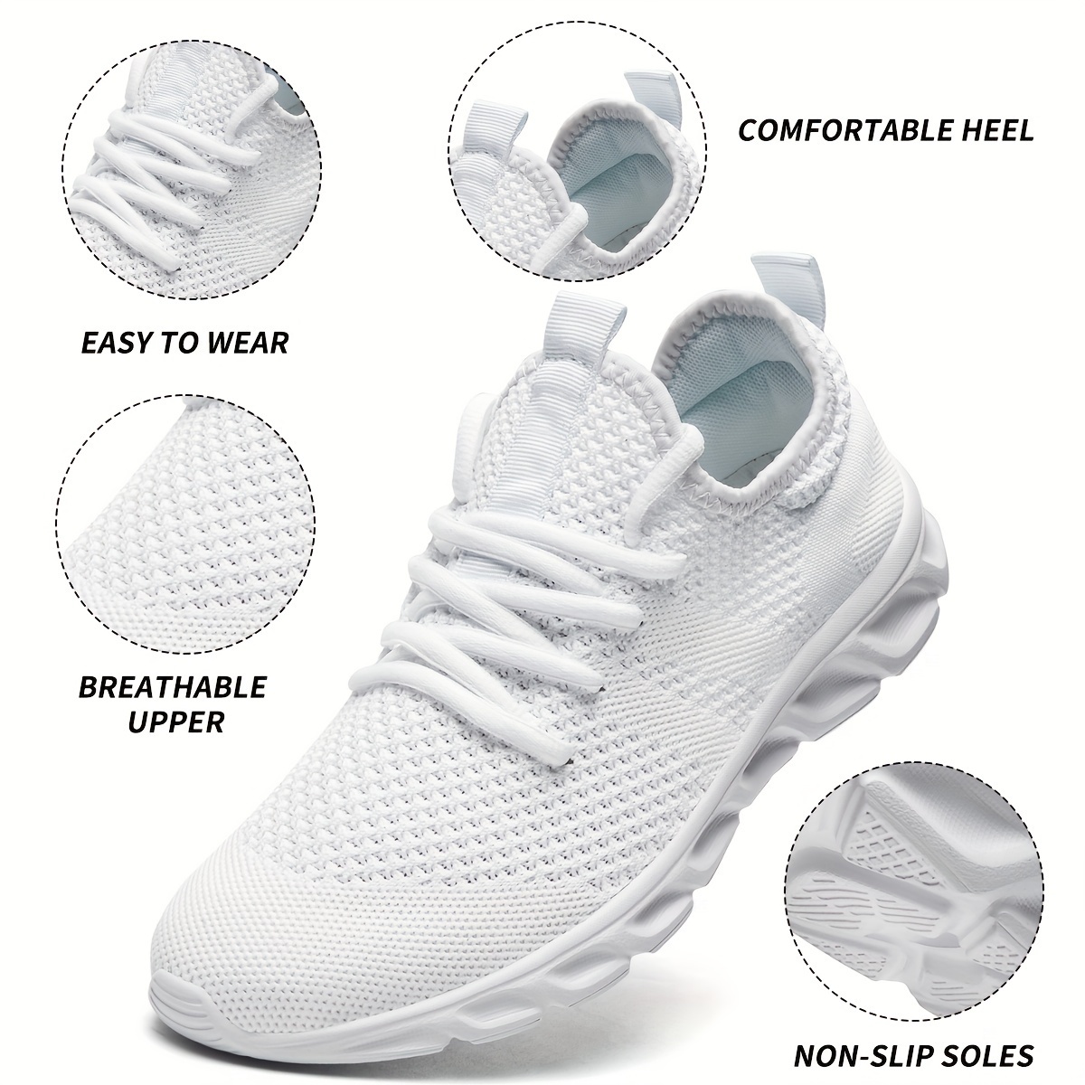 

Men's Casual Sneakers - A01, Breathable Mesh Running Shoes, Lightweight Athletic Walking Footwear, White, Comfortable Daily Trainers
