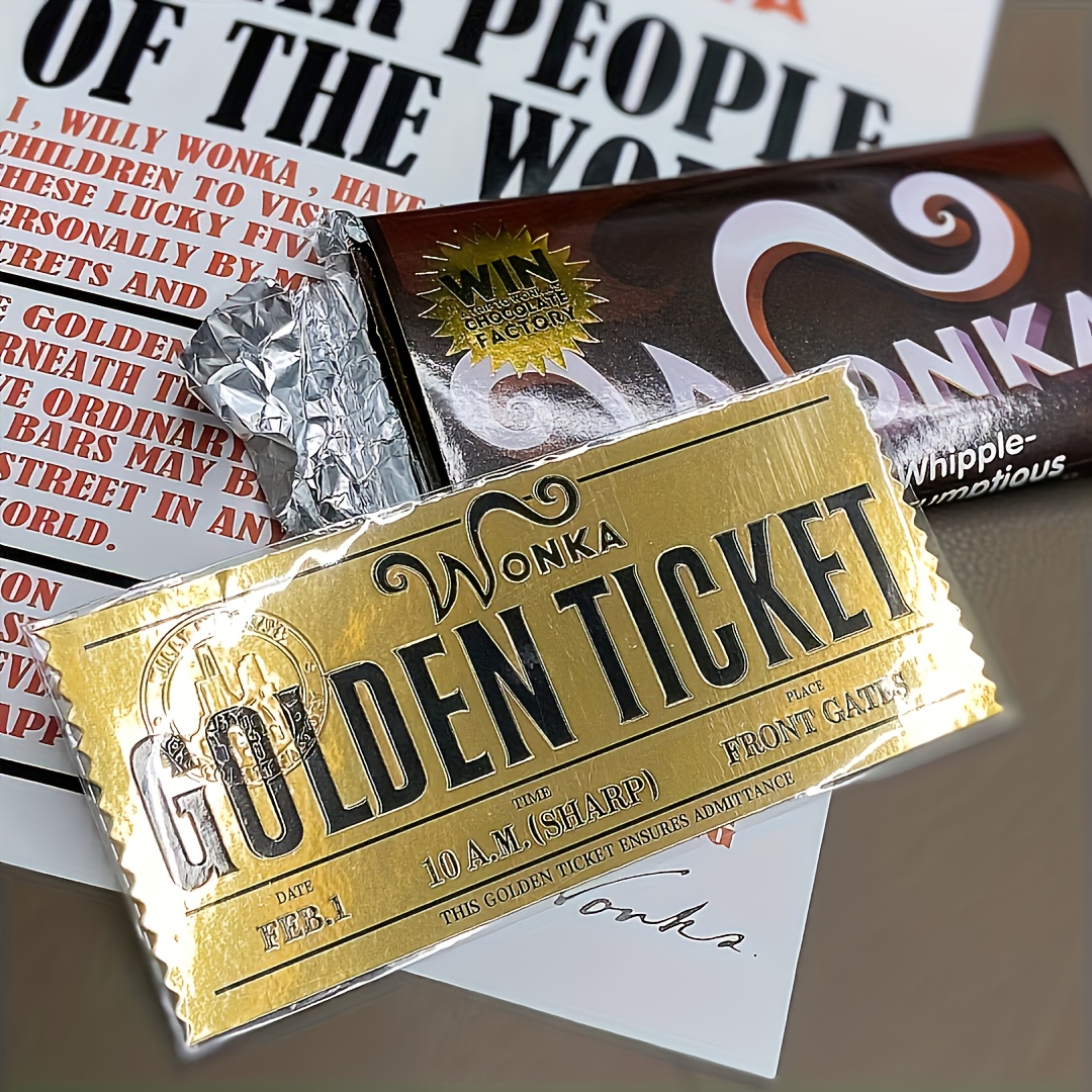 Image of Wb ''s Chocolate Factory' Retro Golden Ticket Replica Collectible (chocolate Not Included) A Must-have For Fans Collectible Edition Themed Decoration Official Memorabilia For