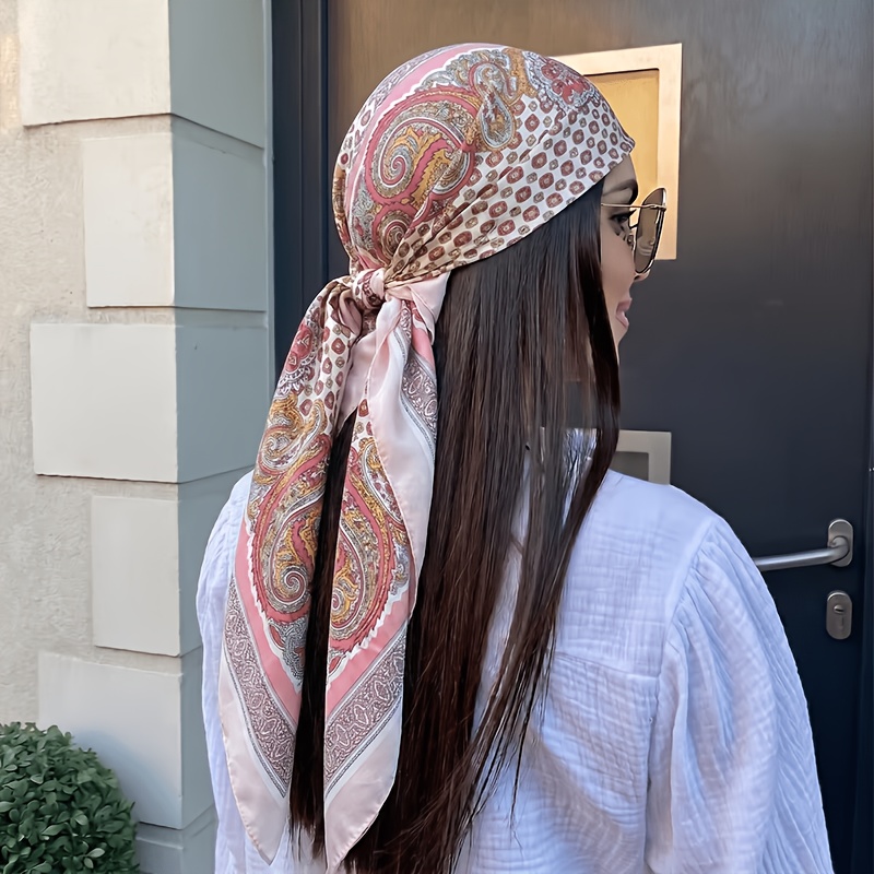 TEMU Fashionable Pink Geometric Pattern Women's Scarf, 35.4 Inches, Multi-functional Use, Suitable For Travel And Photography, Casual Wear