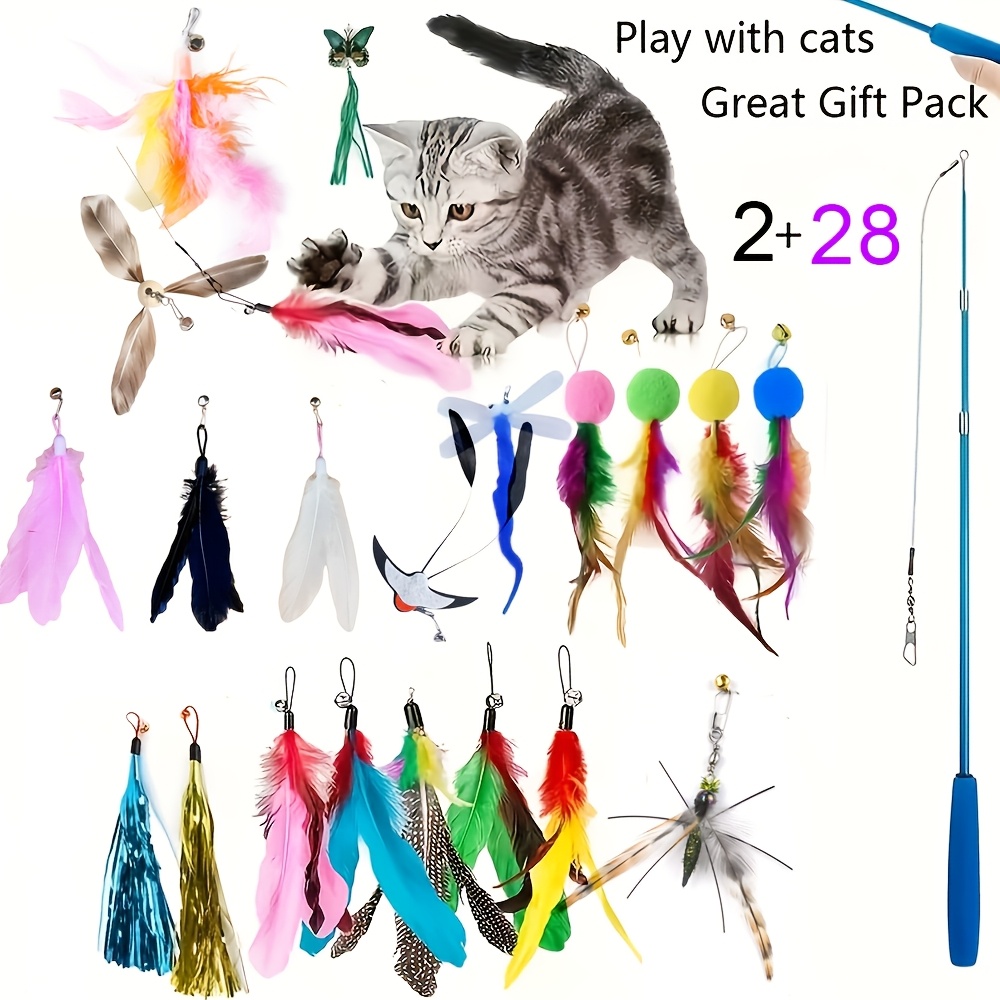 E-shop Interaktives Katzenspielzeug mit ausziehbarer Stange verschiedenen künstlichen Feder-Ersatzköpfen, entwickelt, um Hauskatzen zu unterhalten zu