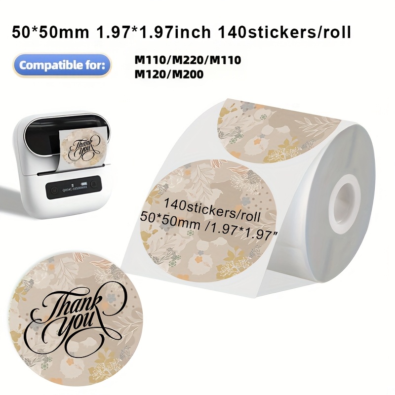 TEMU 1 Roll/3 Rolls 140 Labels Per Roll Vintage Floral Thermal Label Stickers 50mm X 50mm/1.97in X 1.97in Home Small Printer Label Paper Suitable For