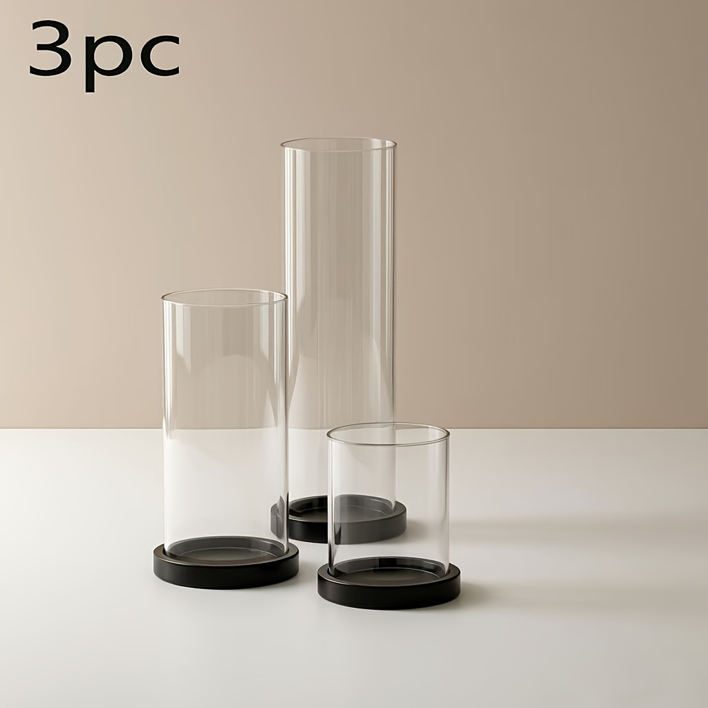 Hewory 3pcs Clear Hurricane Candle Holders With Base, Multi-height Design, Perfect For Table Centerpiece Wedding Party Decor