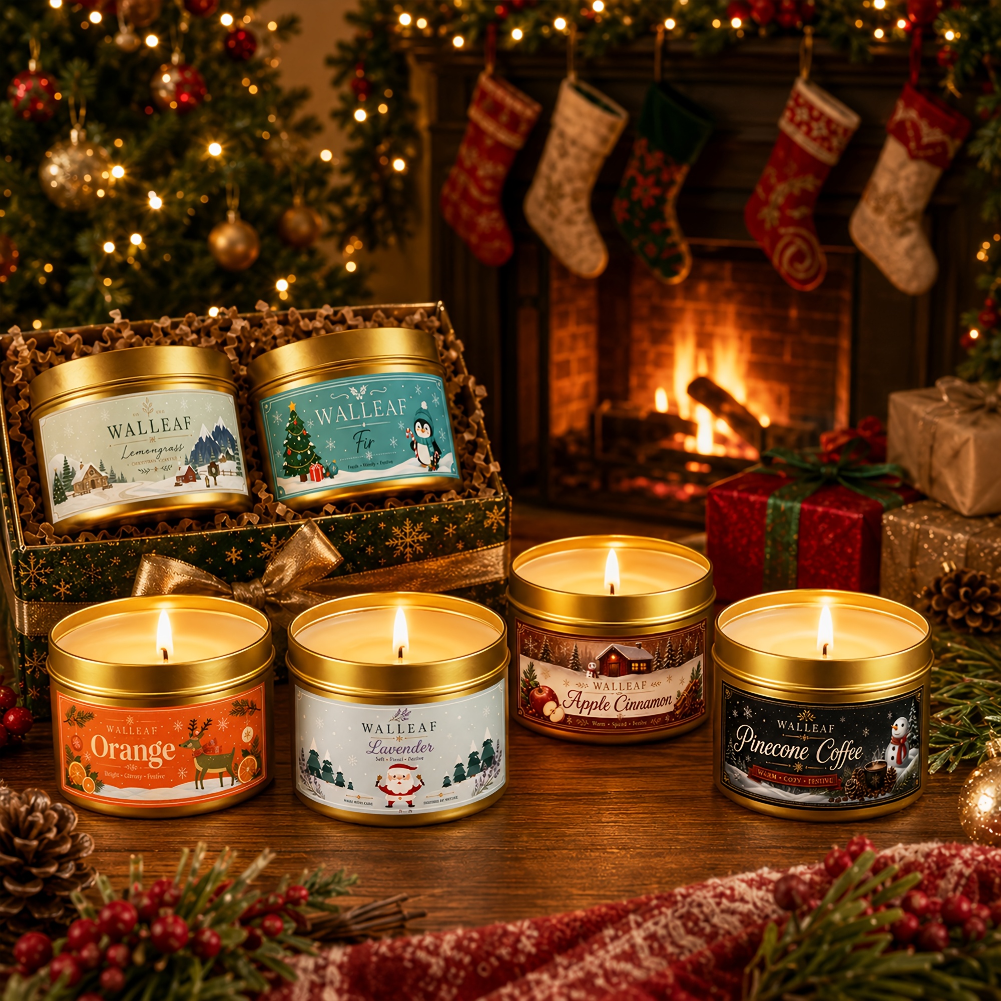 * Winter Duftset, 6er-Packung Weihnachts-Duftkerzen mit Zitronen, Zitronengras, Lavendel *-* Kiefernholz-Kaffee- und Tannendüften, Sortierte Innenraum-Düfte für saisonale Dekoration,