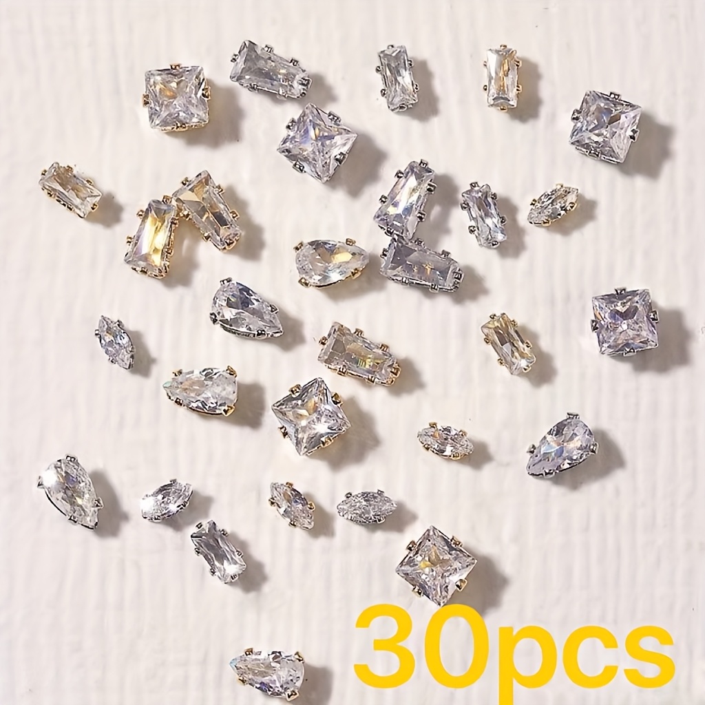 30pcs Golden Silvery Mixed Claw Drill Square Rectangular Rhinestone Nail Jewelry Mini Teardrop Shaped Horseshoe Shapes Nail Art Jewelry Jewelry Decoration Additions Etc