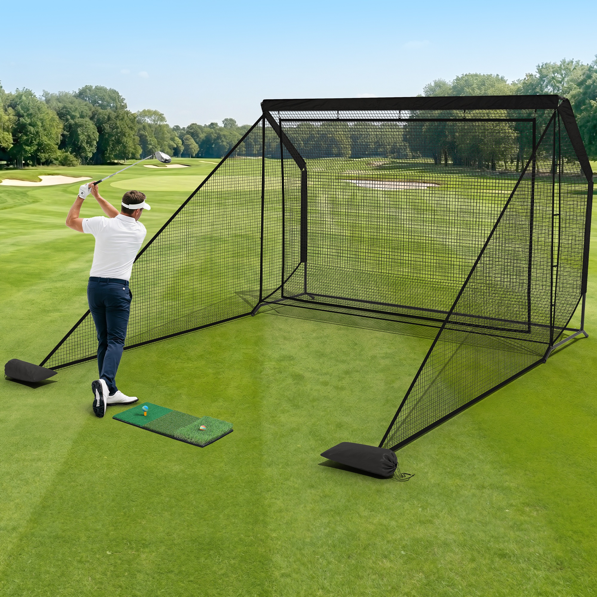 Golf Hitting Net 10X7Ft, Heavy Duty Golf Practice Net with Side And Back Nets, Reinforced Steel Frame for Indoor Outdoor Backyard Driving Swing Training, Portable Carry Bag