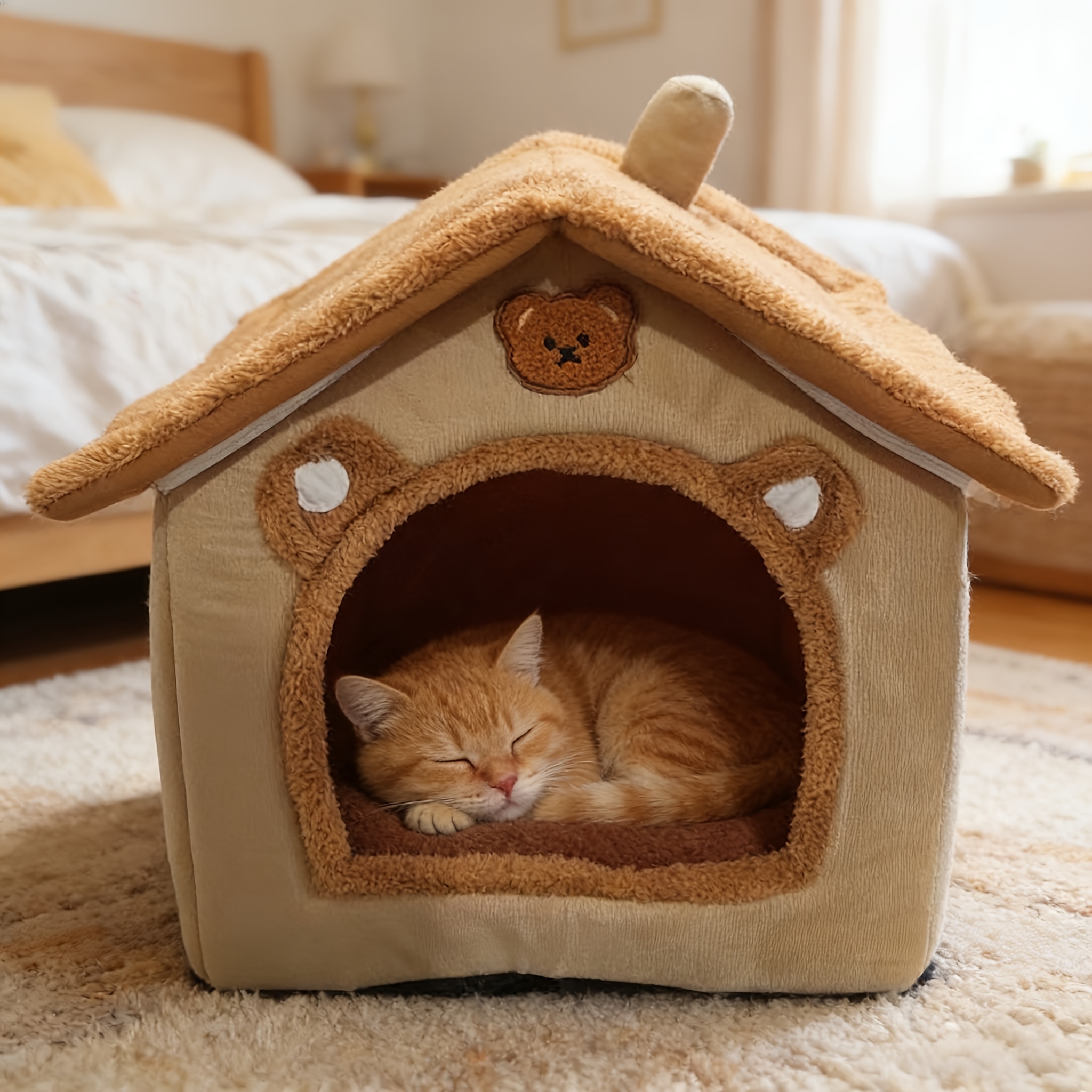 TEMU Cat House Semi-enclosed Four-season Universal Pet Nest Small Pet Shelter Washable Pet Supplies