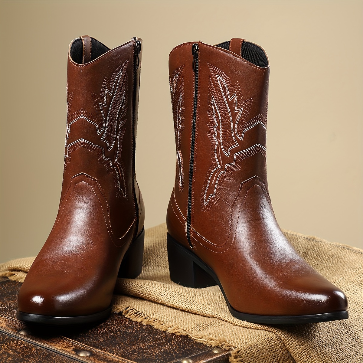 Botas de vaquero marrones vintage para hombres Poner con punta redonda  de goma, botas los para deportes y