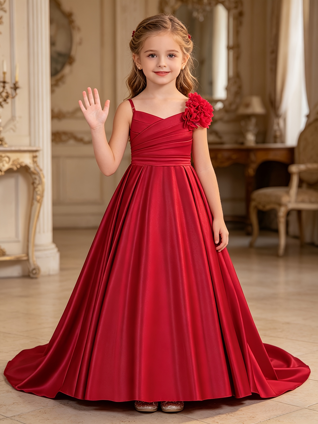 red prom dresses for 12 year olds Ball Gown Red Gown For Girls Girls' Red Formal Dress With Sleeveless And  Lace Embroidery, Wedding