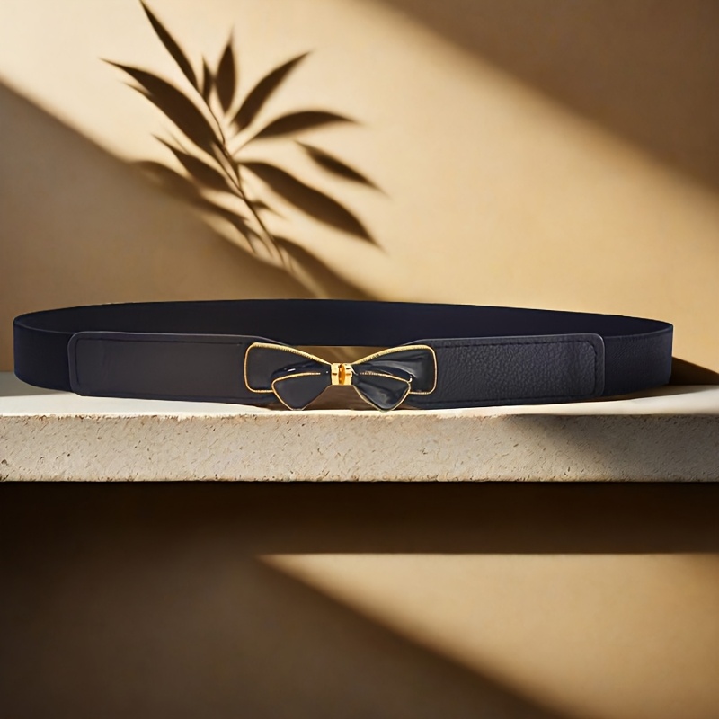 Elegant Vintage Style Elastic Waist Belt with Bow Knot, Versatile Accessory for Women, Non-Textile Weave, Average Size, with Butterfly Buckle for Casual, Beach, Night Out, Festivals, Weddings, Parties, College, Daily Commute