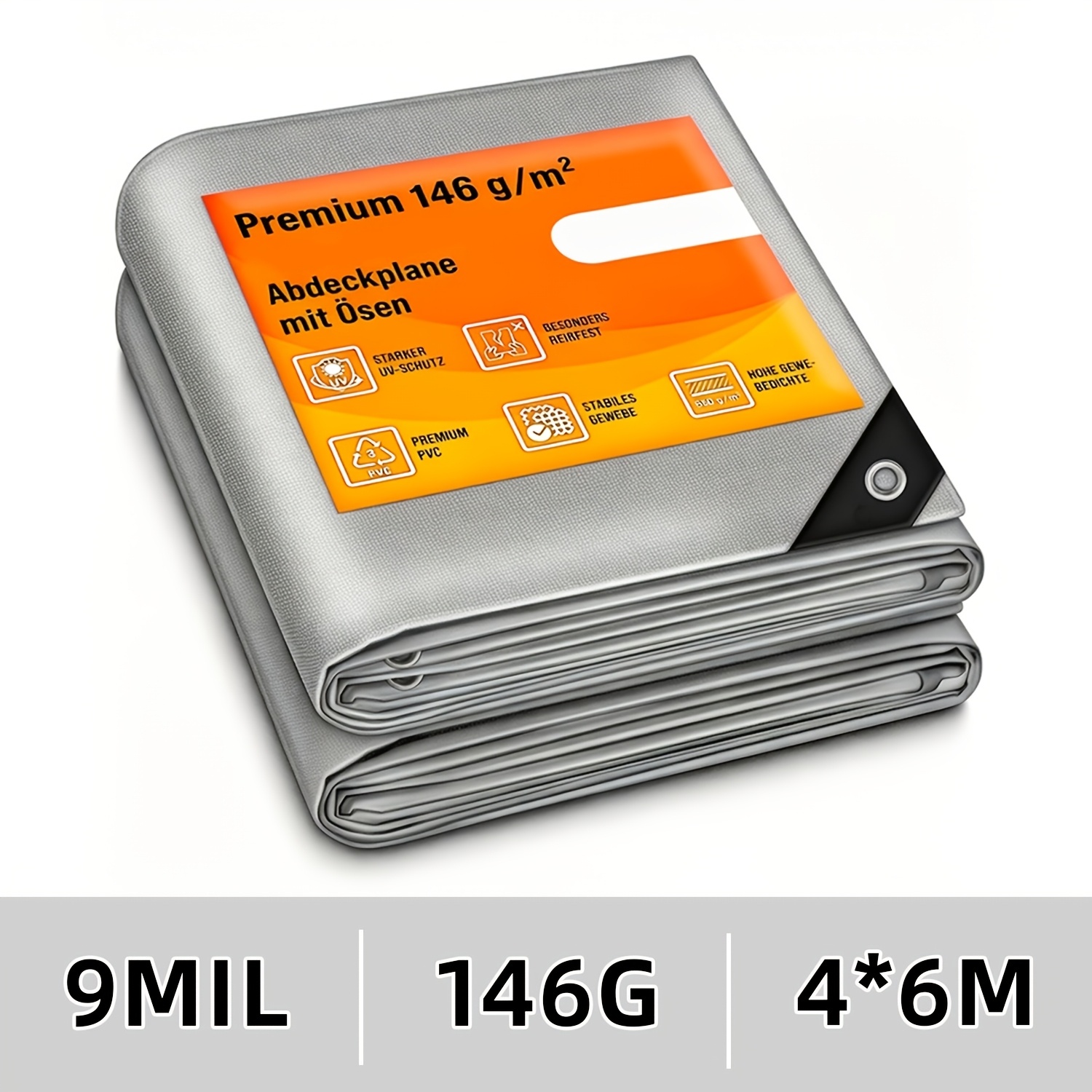 Image of 2x3m Heavy Duty Tarp (9 Mil Thick) Multi-functional Protective Cover, Uv Resistant, With Eyelets, 3ft/0.91m Hole , Suitable For Shading And Camping (silver)