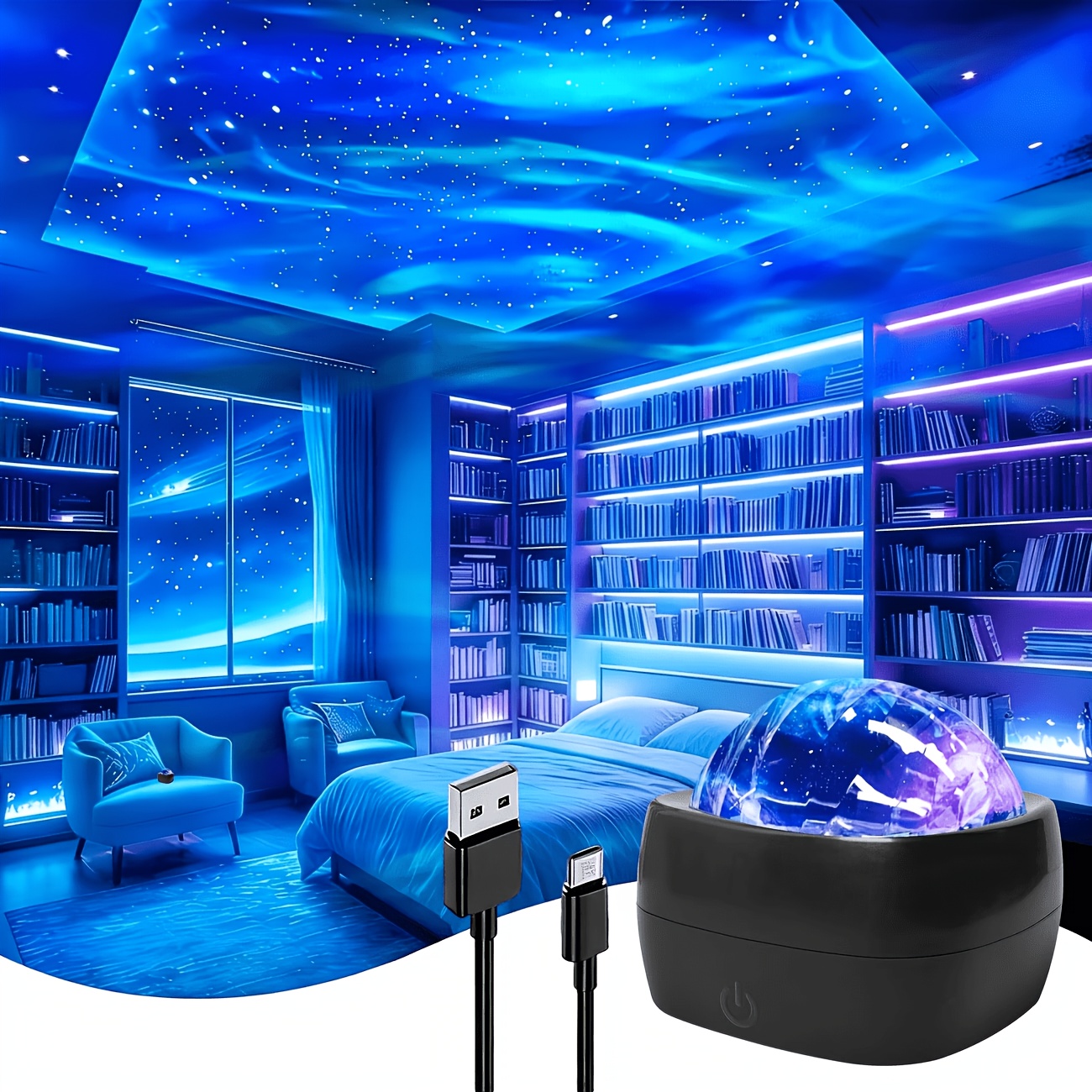 TEMU Aurora Galaxy Starry Sky Projection Table Lamp, Usb-powered Starry Night Light, Suitable For Bedrooms, Game Rooms, Parties, And Home Aesthetic