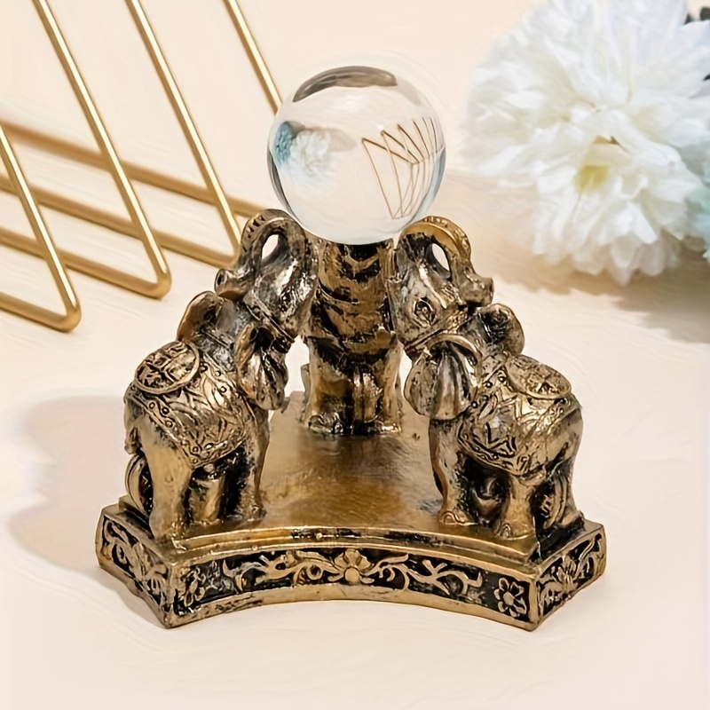

1pc, Resin Elephant Statue With Crystal Ball, 10cm/3.94in Decorative Ornament, Antique-style Home Office Decor For Living Room