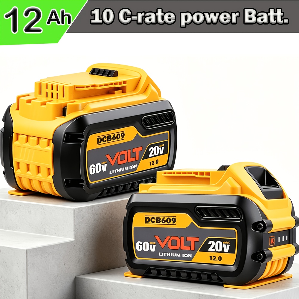 TEMU Lot de 2 batteries de rechange 12Ah pour for Dewalt 20V 60V Max, compatibles avec DCB606 DCB609 DCB612, pour outils électriques fil for Dewalt