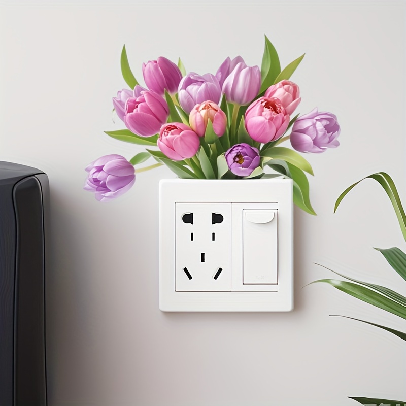 1pc Exquisite Floral Pattern Switch Sticker - Bathroom Bedroom Living Room Decor Wall Sticker - Removable, Self-adhesive, Easy To Clean, Reusable Home Decor Accessory