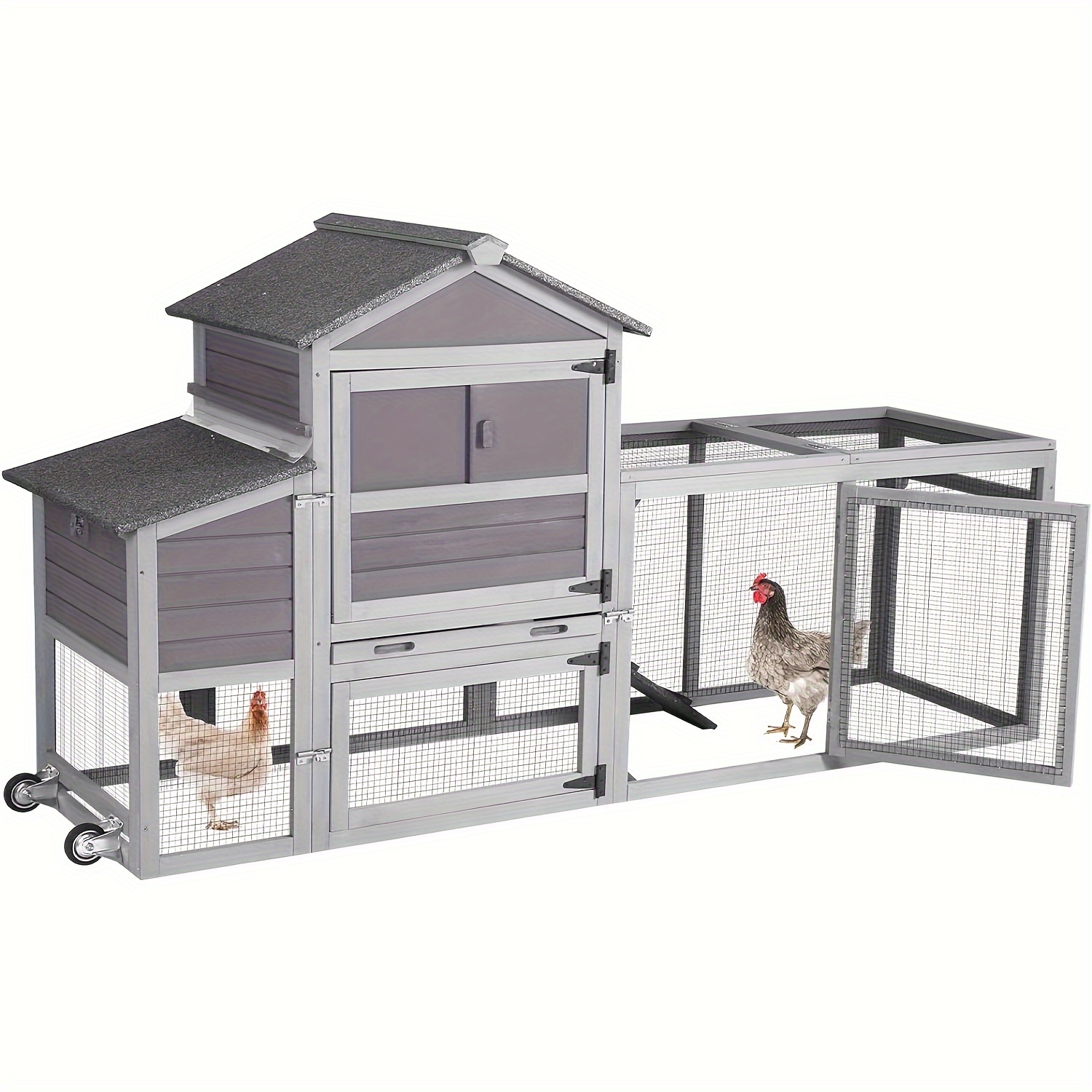 

Aivituvin Chicken Coop, Wooden Poultry Cage With Nesting Box, Mobile Hen House On Wheels, Opening Wire Netting Roof