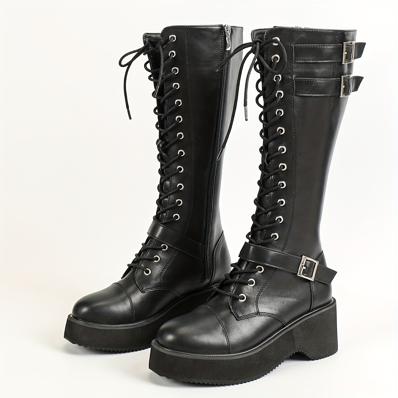 women's knee high combat boots solid color casual season - Temu women's knee high combat boots solid color casual season - Temu