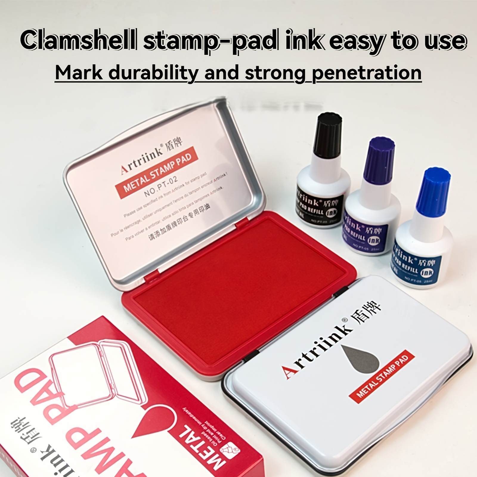 3pcs Set Iron Lid Ink Pad with 2 x 25ml Ink