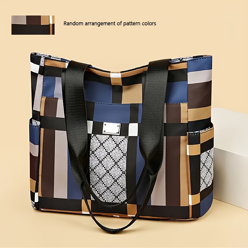 TEMU Grand Sac Fourre-Tout Géométrique Chic - Spacieux & Léger avec Fermeture Éclair, Matériau PU , pour un