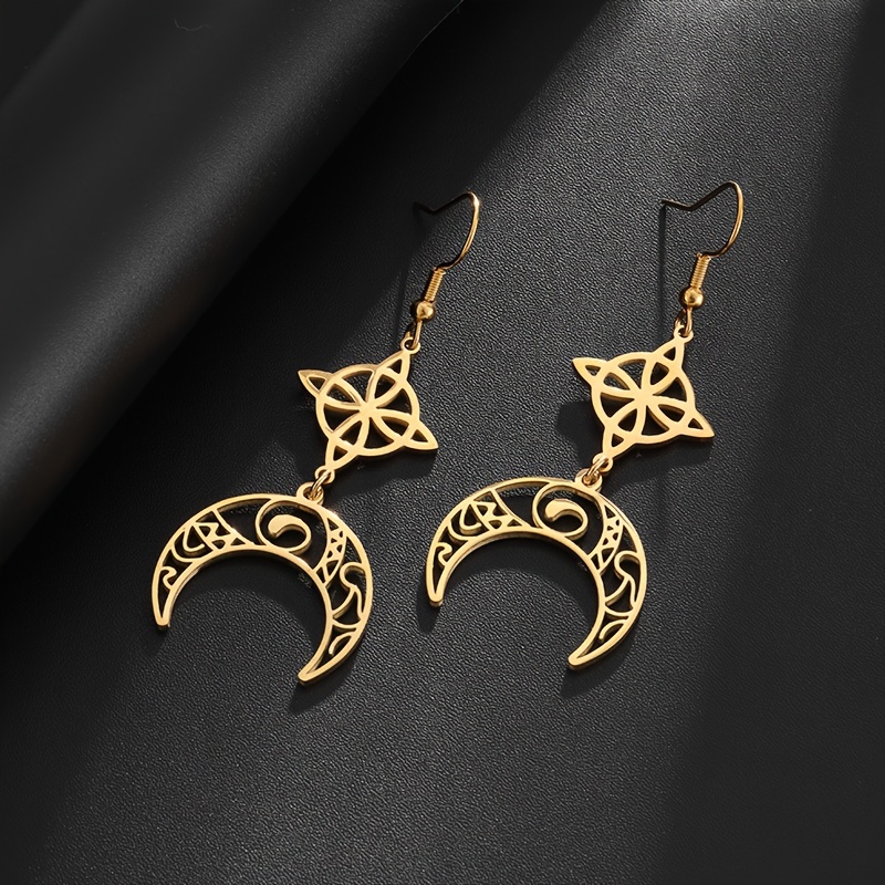 Image of 2pcs Stainless Steel Cutout Celtic Knot Tassel Pendant Earrings Men's Ladies Earrings Banquet Party Gifts