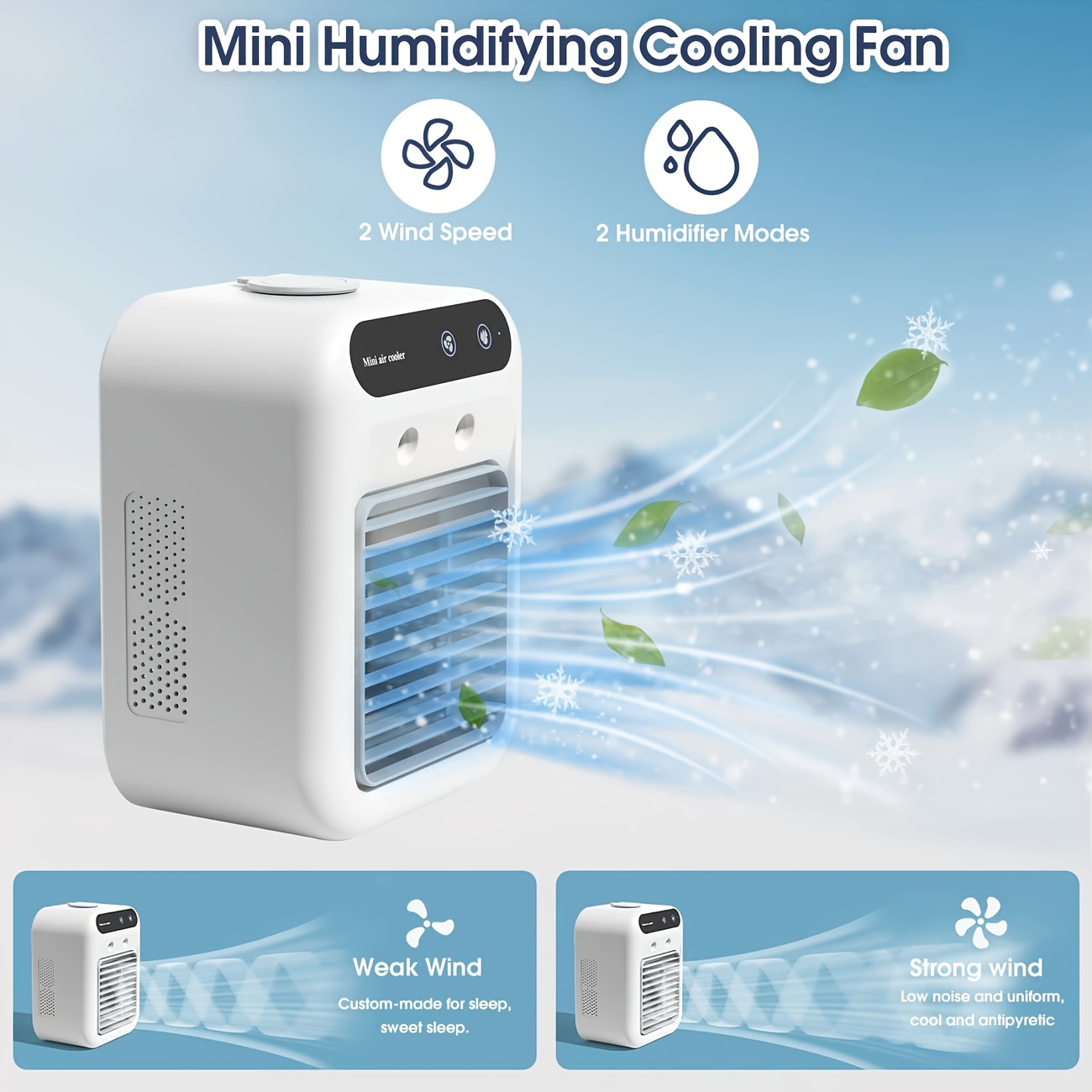 USB Rechargeable Mini Air Cooler Fan Mini Humidifier Cooling Fan, 30-Second Rapid Cooling, Two-Speed High-Speed Silent Fan Portable Desktop Cooling Device, Large-Capacity Battery And Water Tank Suitable for Home Office Or Dormitory Use