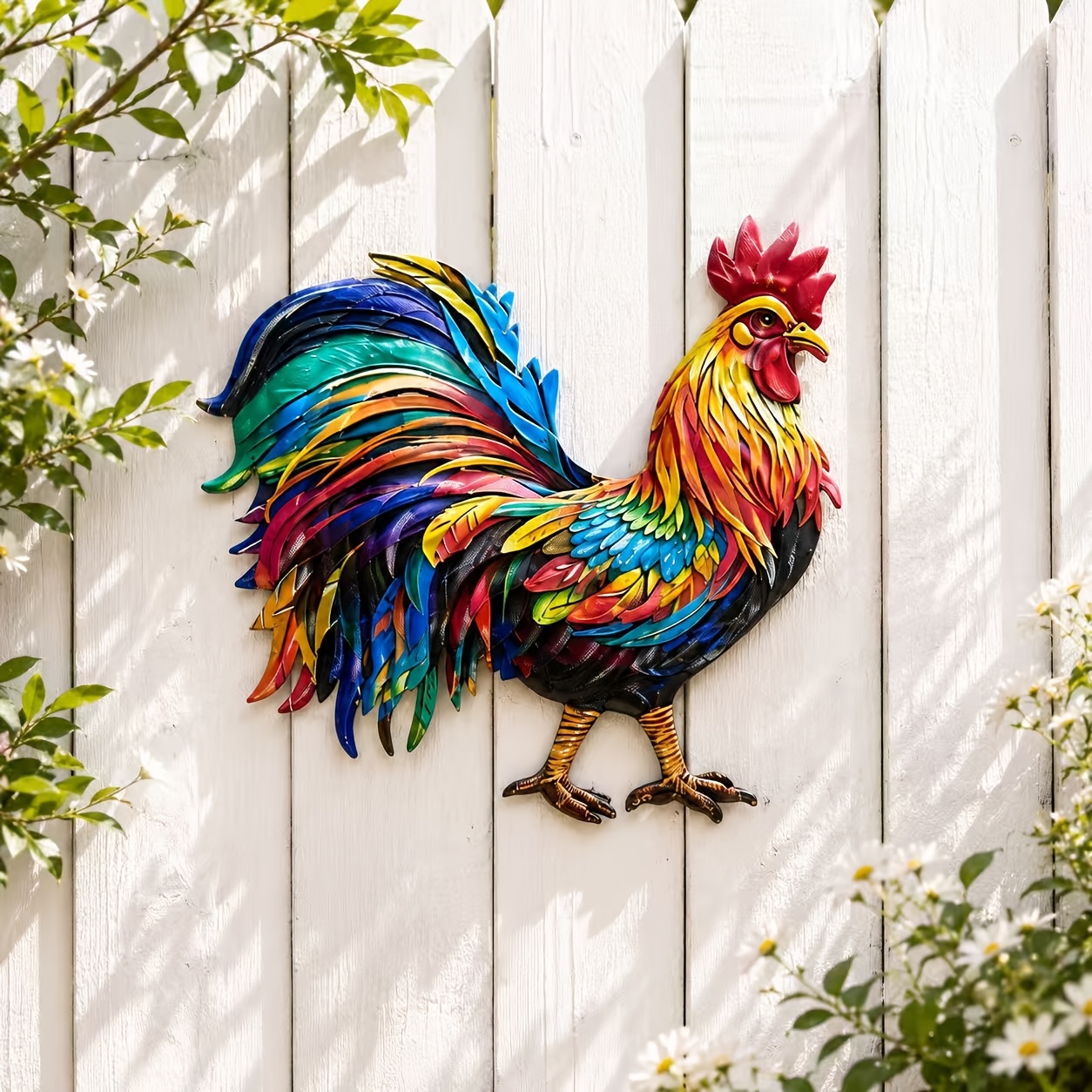 TEMU 【2.5d】 [2.5d] [2.5d] 1pc Handmade Iron Rooster Garden Pendant, Colored Rooster, Suitable For Garden, Courtyard, Party, Indoor, Farm Outdoor