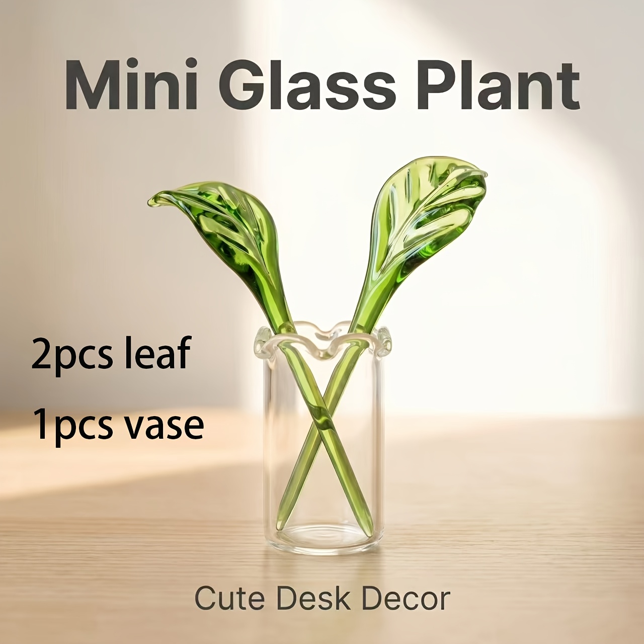 TEMU 3pcs Cute Mini Green Glass Leaf Glass Small Sculpture With Vase For Wedding Mother's Day Birthday Christmas Table Centerpiece Fairy Garden