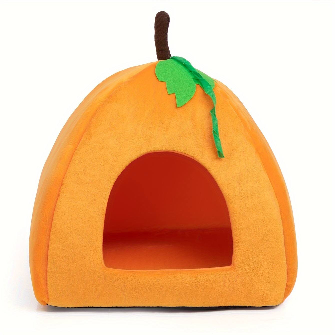 

Classic Pumpkin-shaped Pet House For Cats And Small Animals - Triangle Tent With Removable Cushion, Polyester Fiber, Breathable Condo For All , Cats And Rabbits Up To 4kg