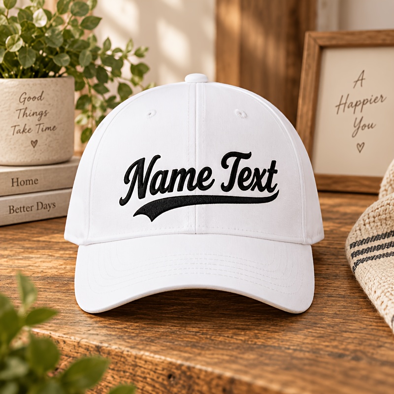 TEMU 1pc Personalized Custom Cursive Name Embroidered Baseball With Curved Ribbon , Casual Versatile Washed Sun Hat, Family Photo Headwear, Diy