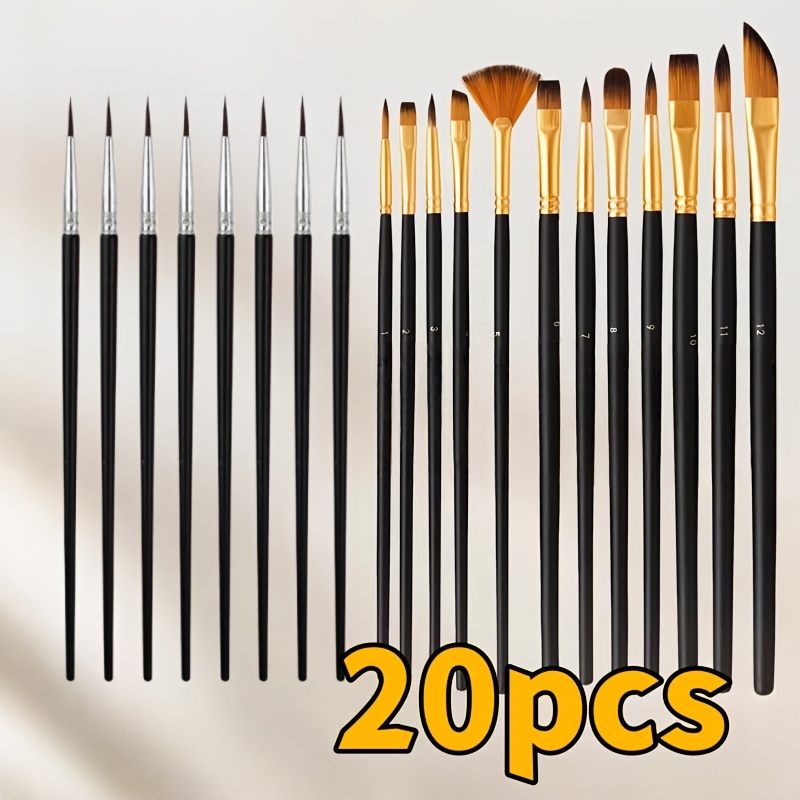 TEMU 20pcs Multifunctional Brush Set Nylon Watercolor Oil Painting Brush Set For , Colored Acrylic Oil Painting Pigment Painting Brush Hook Line Pen