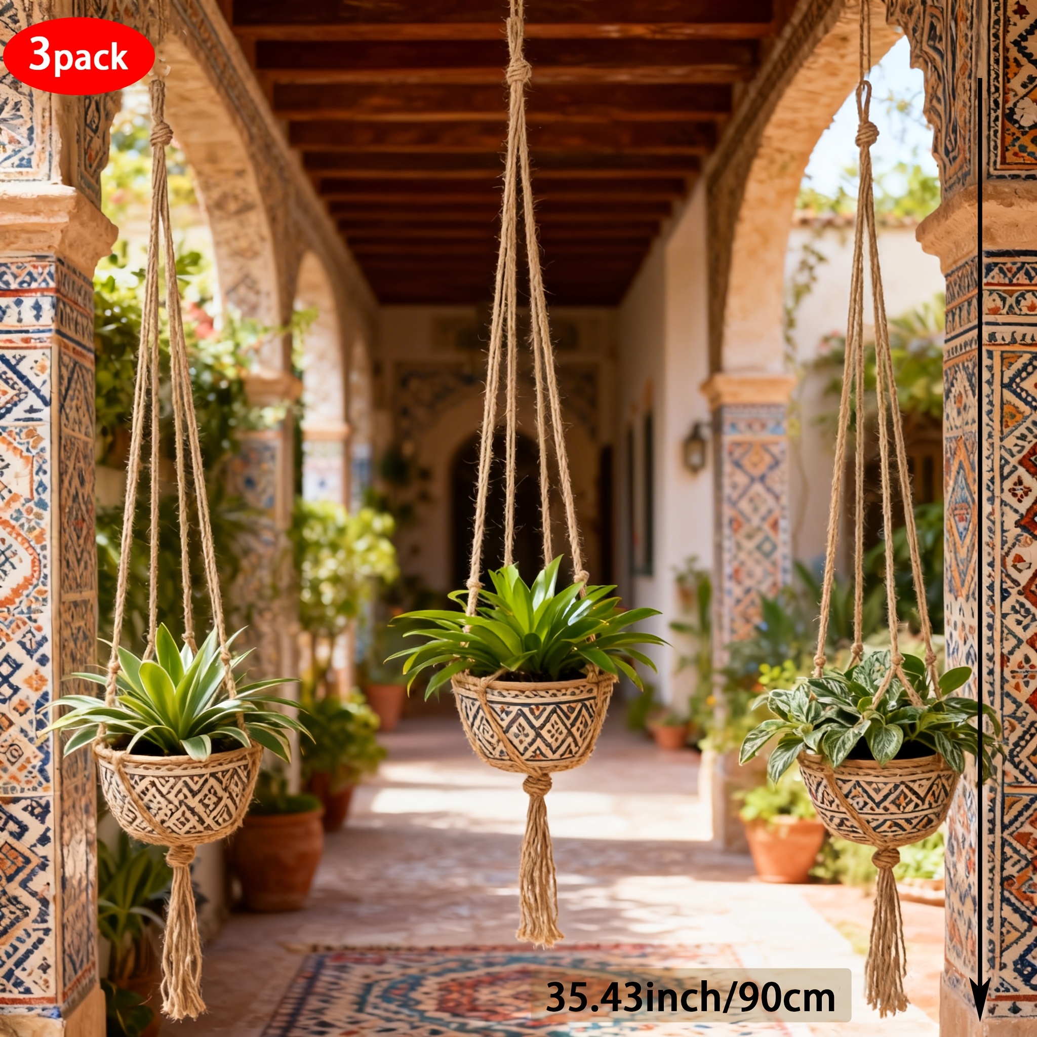 TEMU Macrame Plant Hanger Set Of 3 Indoor Hanging Planter Baskets 35"/29"/23" Woven Rope Flower Pot Crochet Plant Holder Stand For Boho Home Decor No