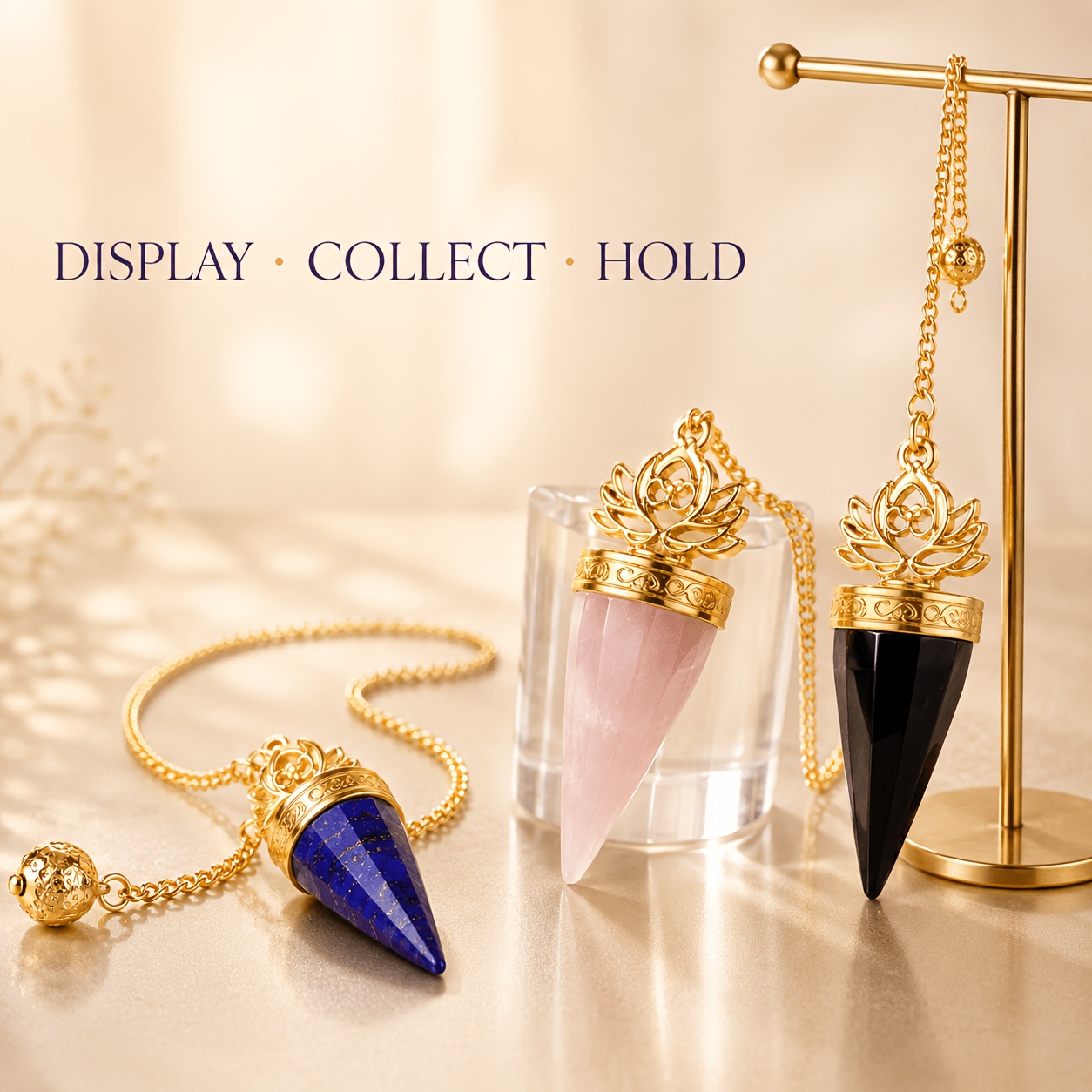 Bohemian Crystal Golden-Tone Lotus Cone Pendant with Chain