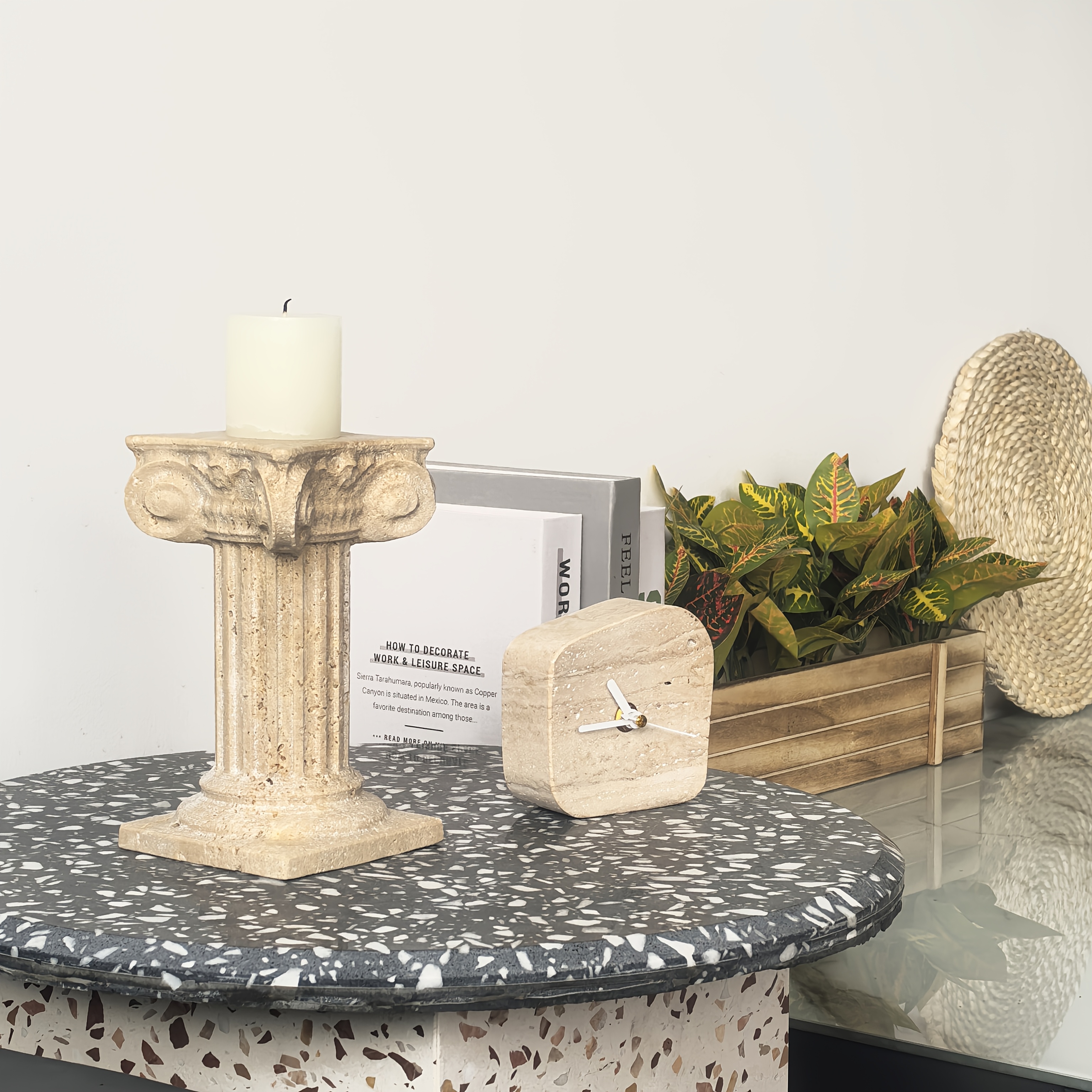 Natural Marble Candle Holder, Vintage Candle Stand, Heavy Stone Bookend, Exquisite Carving Craftsmanship, Perfect Stone Craft, Ideal Gift for Christmas, Halloween, Easter, and Thanksgiving