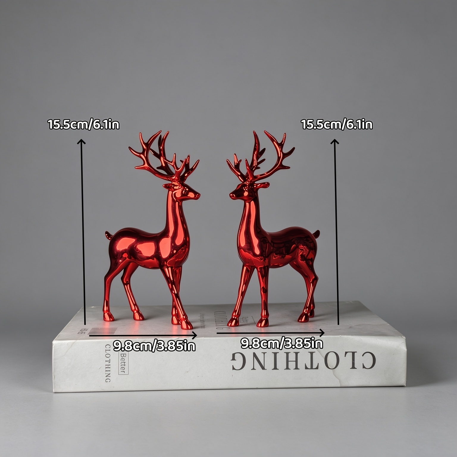 Image of 2 Sparkling Creative Red Reindeer Decoration Set - Luxury Plastic Christmas And Halloween Home Décor For Living Room, Wine Cabinet & Fall Season