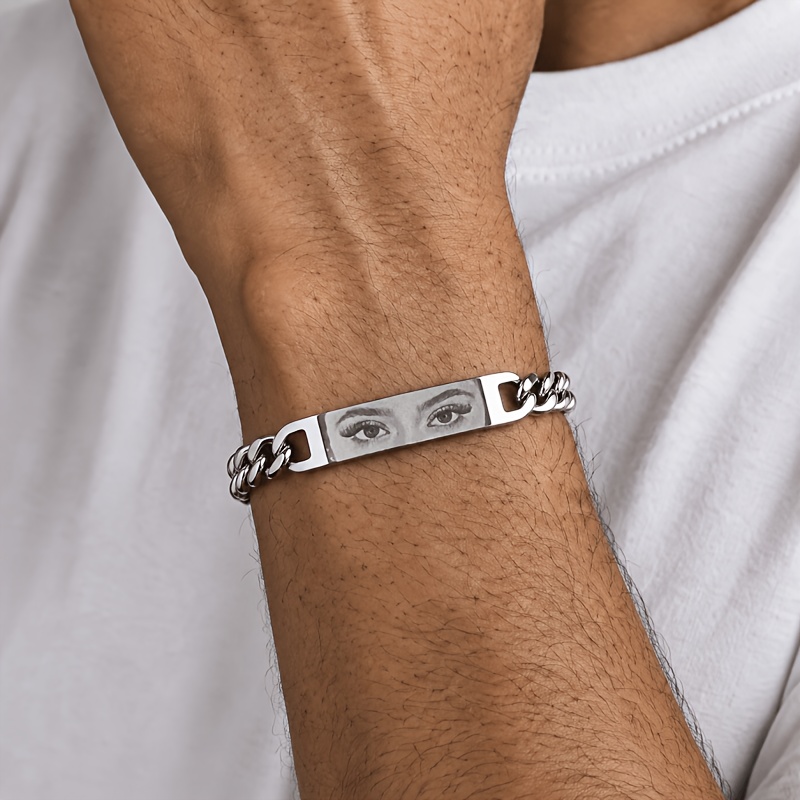 TEMU Pulsera personalizada con foto de ojo, cadena ajustable de acero inoxidable 304L 304L 304L 304L, joyería elegante, versátil y para hombres y