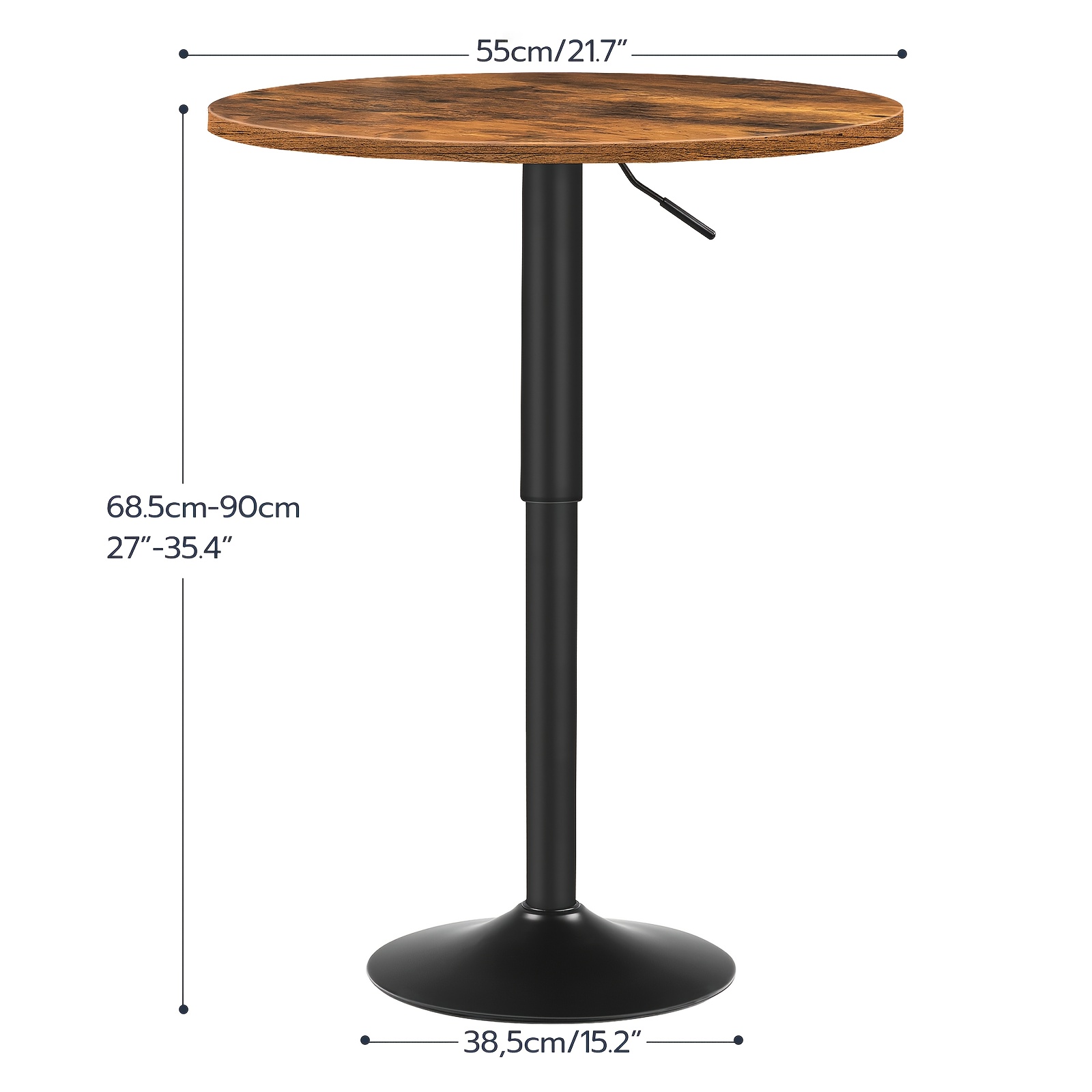 Image of Adjustable Height Round Bar Table With Wood Top & Sturdy Base - Modern Rustic Brown Suitable For Small Spaces, Space- Design, Easy Assembly, Adjustable Table, Office, Cafe, Use