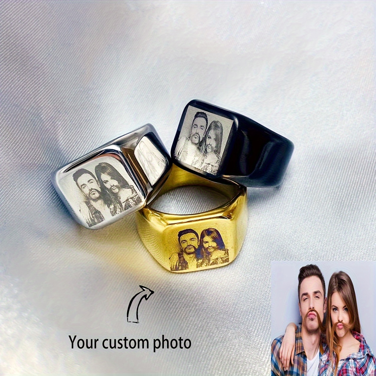 

Custom Photo Stainless Steel Ring - Personalized Men's & Women's Fashion Jewelry, Perfect Gift For Family & Friends