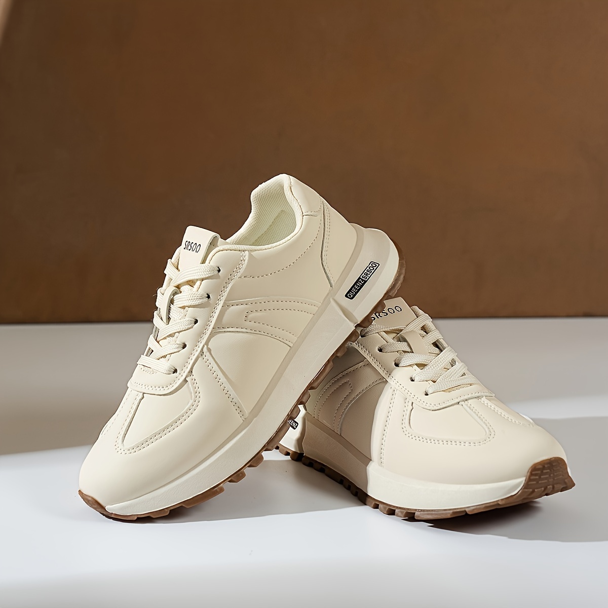 comfortabele casual sneakers voor dames lichtgewicht met veters lage schoenen met zachte microvezelvoering duurzame rubberen   35 beige 5