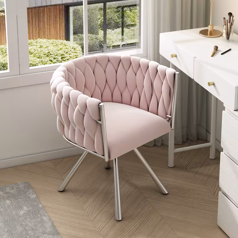 velvet 1pc single deluxe bedroom swivel chair casual swivel chair four metal supporting legs pink 0
