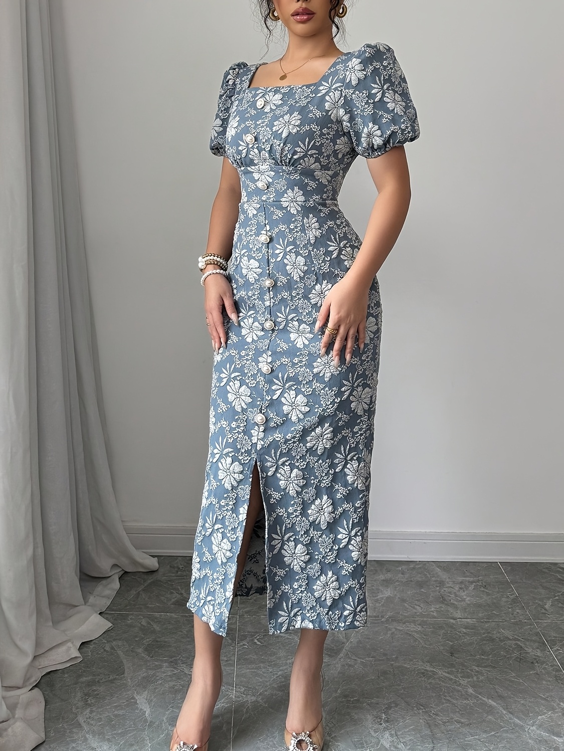 アンドレスドbubble sleeve jacquard dress ANDRESD bubble sleeve jacquard dress | DRESS,DRESS | ROOM903