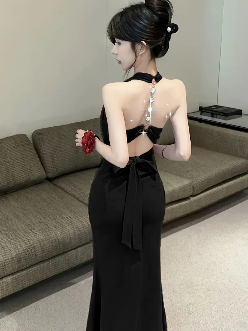 backless dress chain Draped Chain Backless Dress M