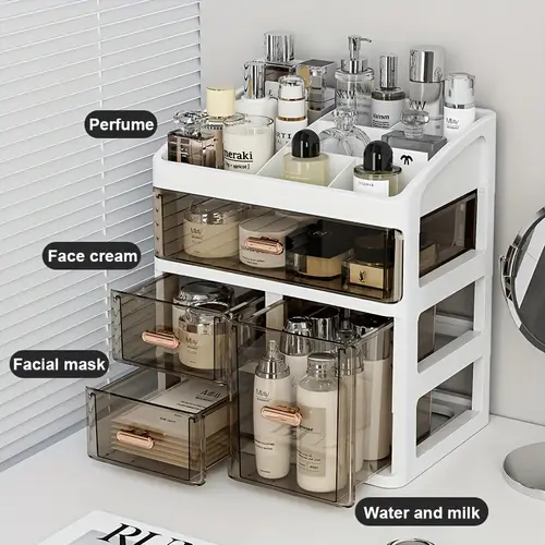 large capacity makeup storage box countertop light beige organizer shelf student stationery multi layer drawer storage box desktop
