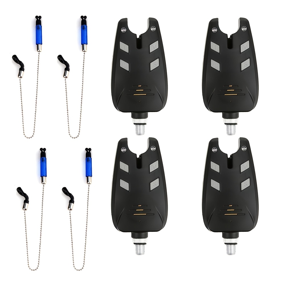 Image of 4+4pcs Carp Fishing Bite Alarm Set, 4pcs Bite Alarms With 4pcs Chain Bite Indicator Indicators, Adjustable Rod Bite Alert Kit For Carp Fishing, Coarse Fishing And Night Fishing, Without Battery